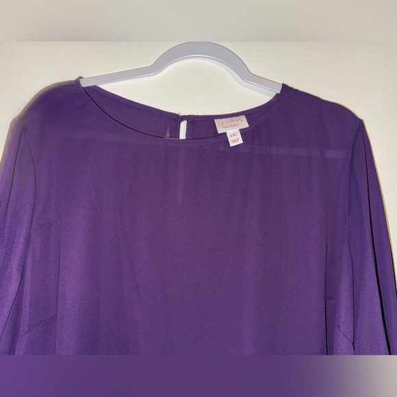 Isabel Maternity xxl Purple Blouse -Keyhole Back w/ Sheer Panel Sleeves - Picture 4 of 6